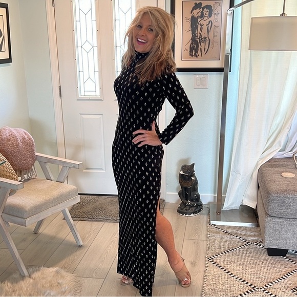 VTG Cach’e,Exquisite,Vintage Black & Silver,Open-Back Gown, Side Splits,6 - Picture 8 of 16